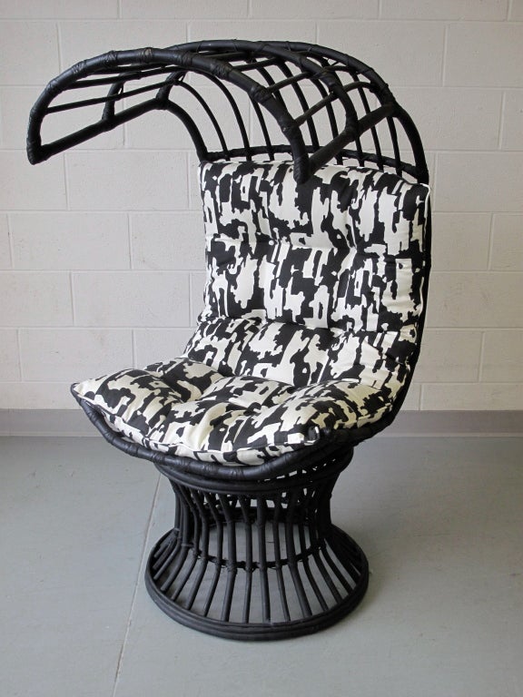 Pair of Italian Black Rattan Concierge Chairs