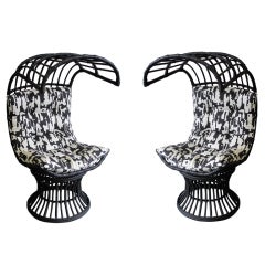 Pair of Italian Black Rattan Concierge Chairs