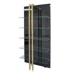 Brass and Black Plexi Étagère with Floating Clear Glass Shelves