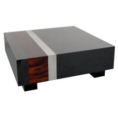 Square Low Black Lacquer and Faux Tortoise Coffee Table