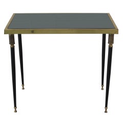 Black and Bronze Neoclassical Glass Top Side Table