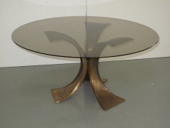 Copper Curved Tripod Coffee Table with Round Glass Top