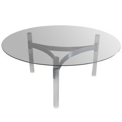 Chrome Band and Lucite Column Tripod Base Coffee Table