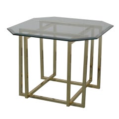 Brass Interlocking Rectangles Side Table with Glass Top