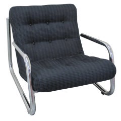 Tubular Chrome Curved Arm Upholstered Armchair