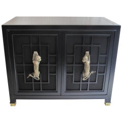 1960's Chinoiserie Two-Door Cabinet with Bronze Monkey Pulls