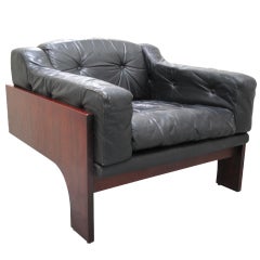 Rosewood and Black Leather Cube Club Chair by Sormani