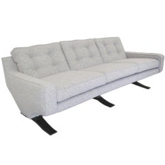 1950
s Italian Three-Seat Sofa on Black Wooden Base