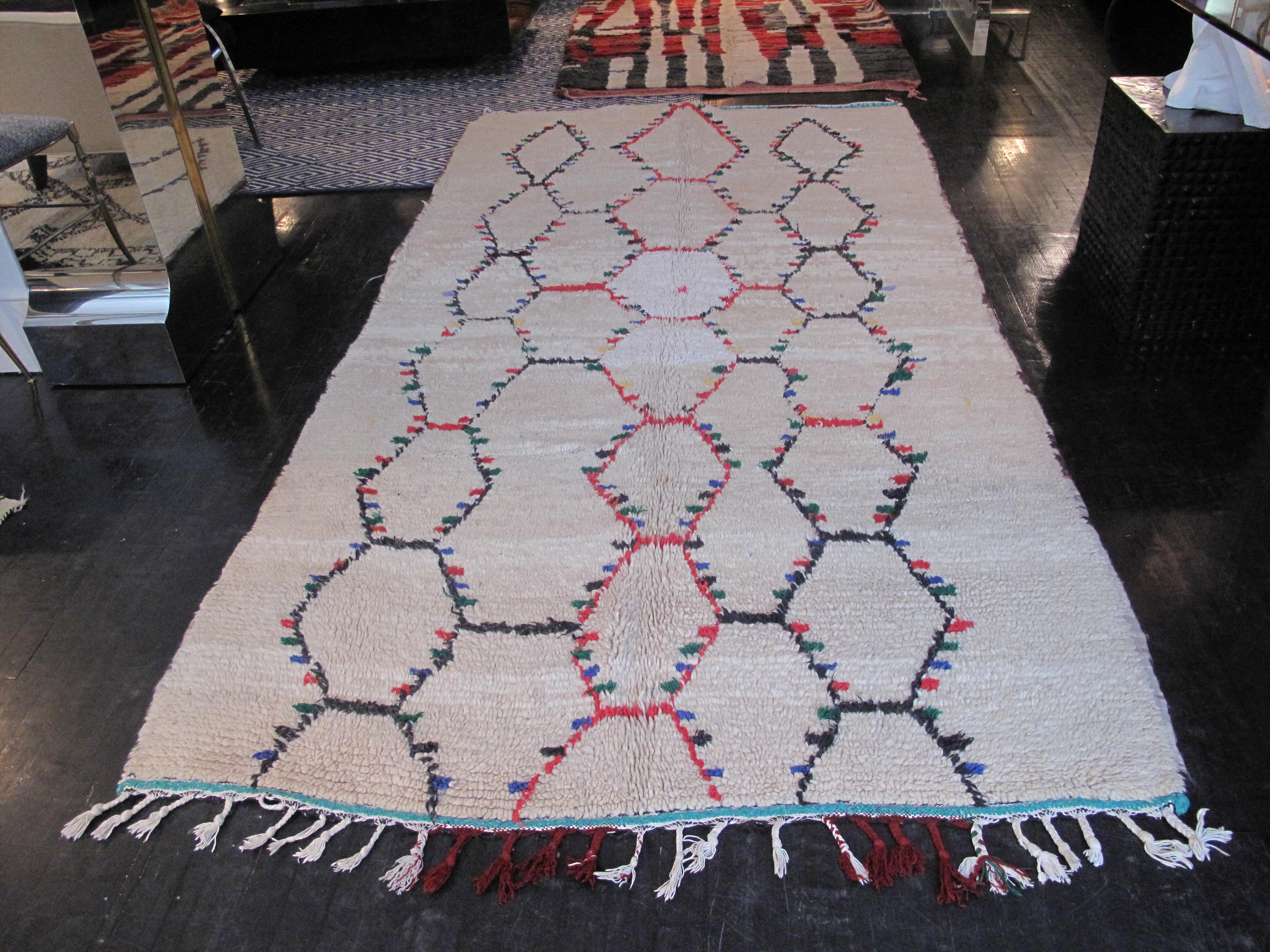 1960s Moroccan Beni Ourain Rug with Red, Blue, and Green Diamond Motif For Sale