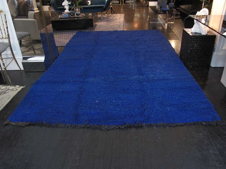 1960's Beni Ourain Moroccan rug, in a natural solid indigo dye.
82