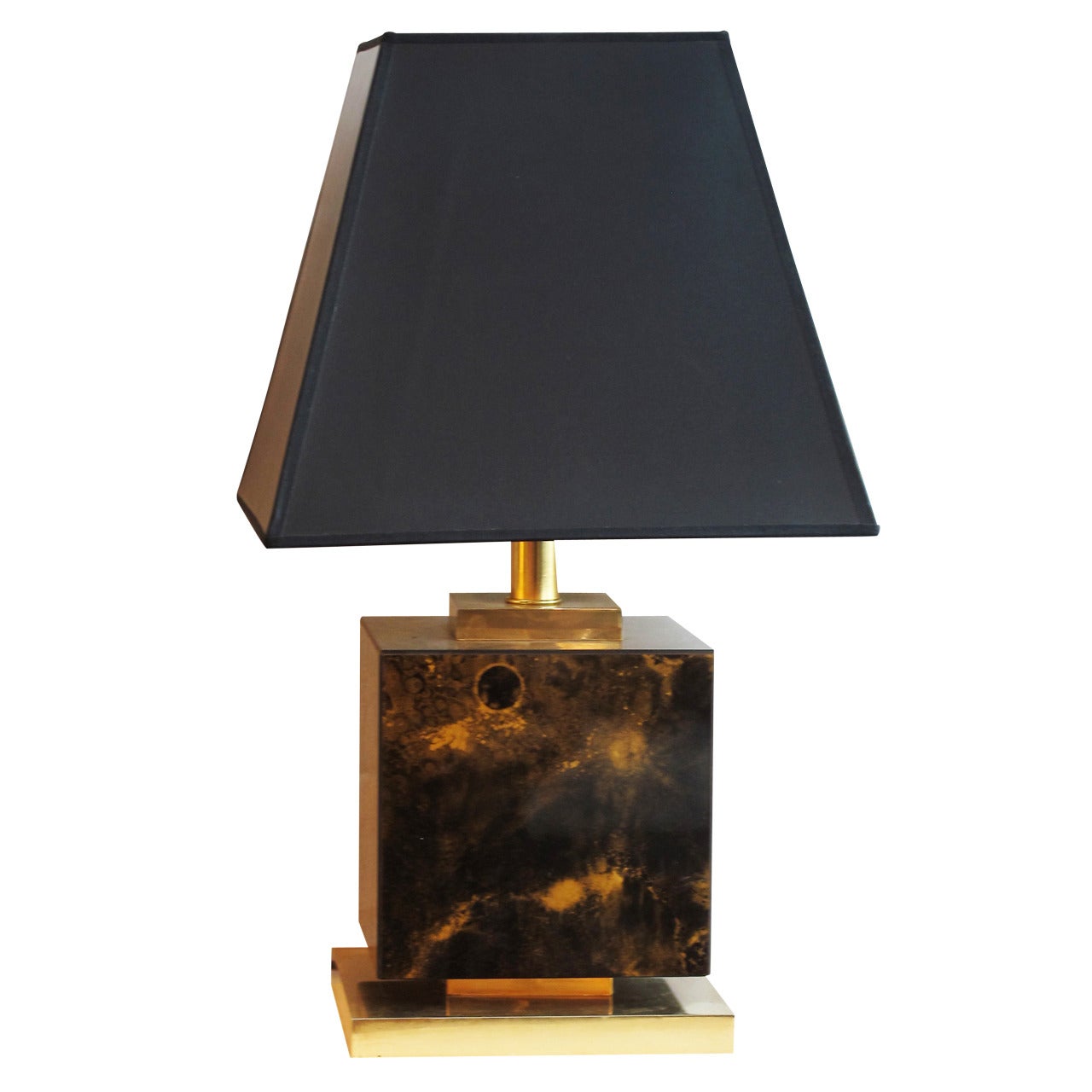 1970s Brown and Gold Cube Lamp