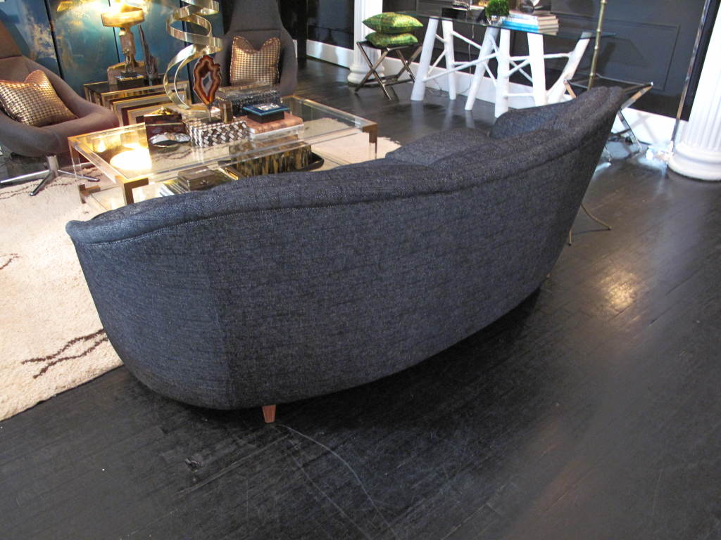 1950's French Round Back Black Bouclé Sofa
