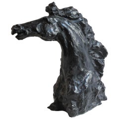 1970's Black Plaster Horse Head Sculpture