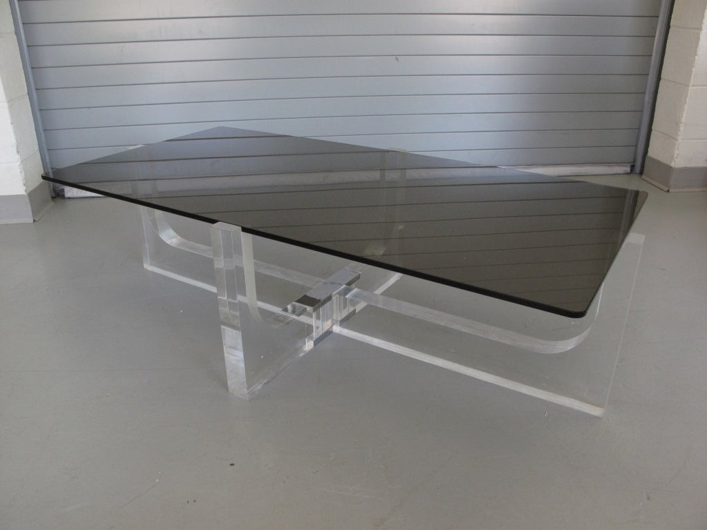 Geometric Lucite Base Coffee Tabel with Rectangular Smoked Glass