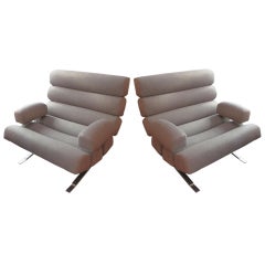Pair of Tubular Cushioned Arm Chairs by William Plunkett