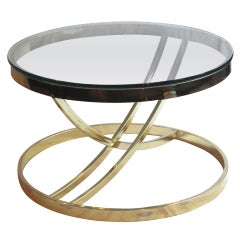 Round Low Brass Occassional Table with Criss-Cross Supports