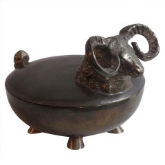 Rams Head Brass Lidded Bowl