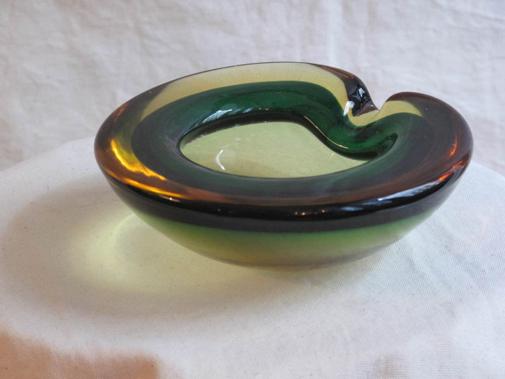 Green and Amber Round Murano Glass Bowl