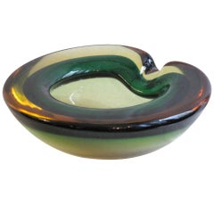 Green and Amber Round Murano Glass Bowl