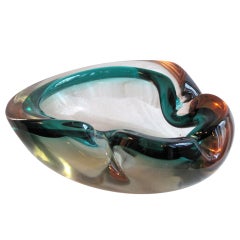 Green and Amber Pinched Circle Murano Glass Bowl