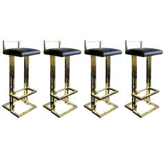 1970s Brass Bar Stools with Low Back