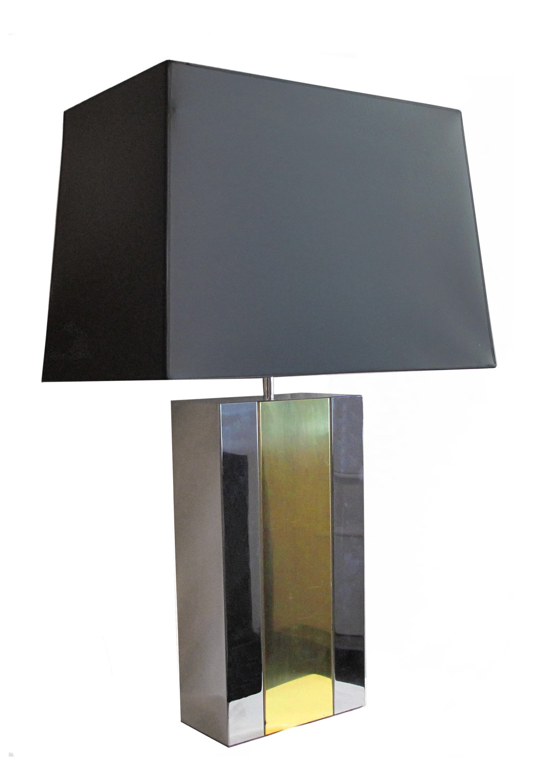 Chrome Block Vintage Table Lamp with Brass Stripe