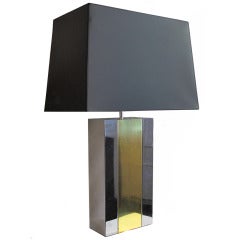 Chrome Block Vintage Table Lamp with Brass Stripe