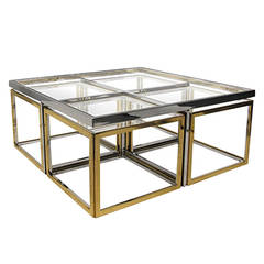 1970s Brass and Chrome Square Segment Coffee Table