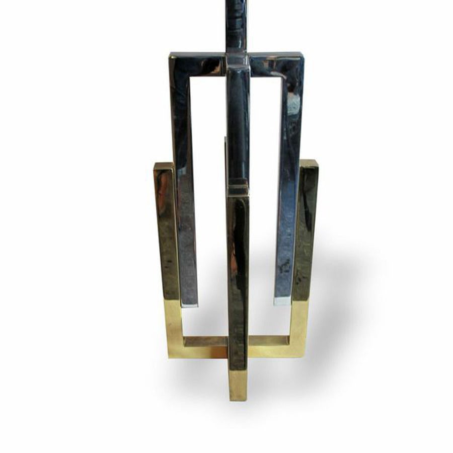 Vintage brass and chrome interlocking table lamp - French, 1970's.