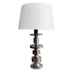 1970's Vintage Stainless Steal Turned Column Table Lamp