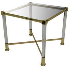1970s French Neoclassical Brass and Plexi Side Table 6
