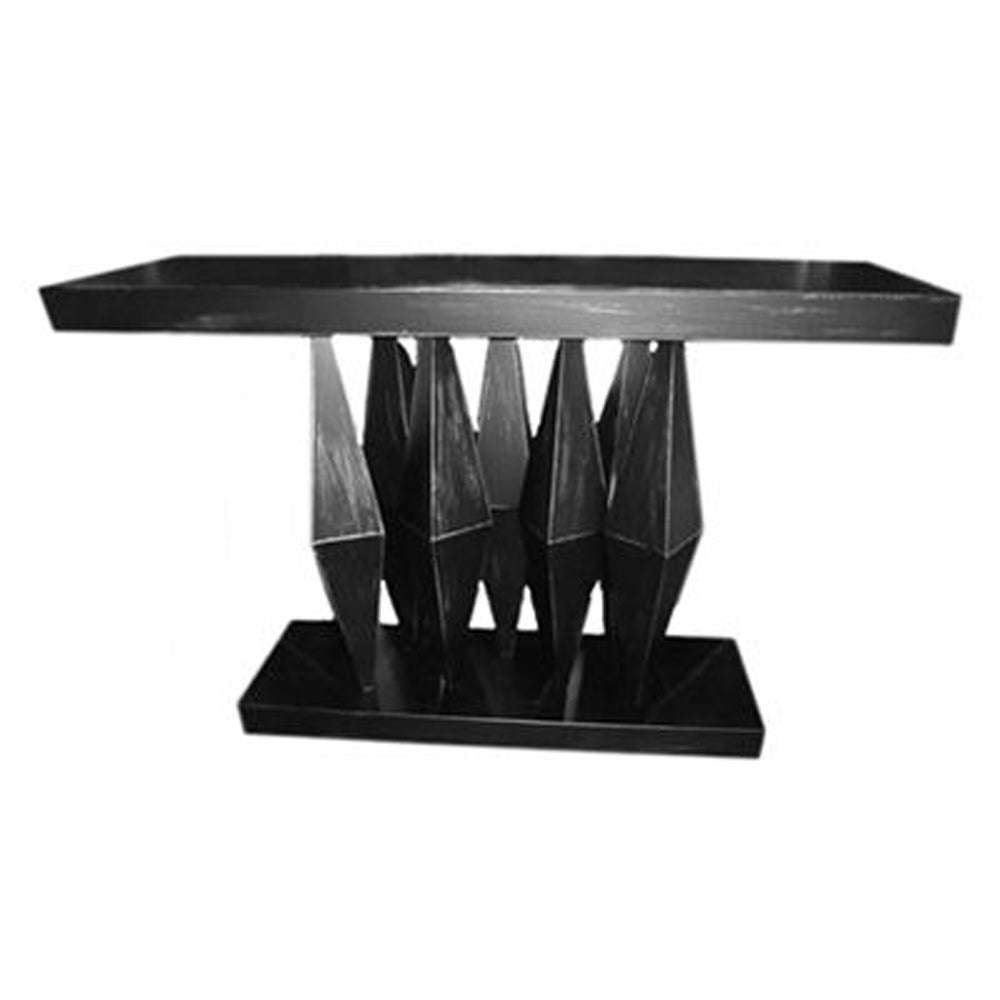 Blackened steel staggered diamond console, handmade in Italy.