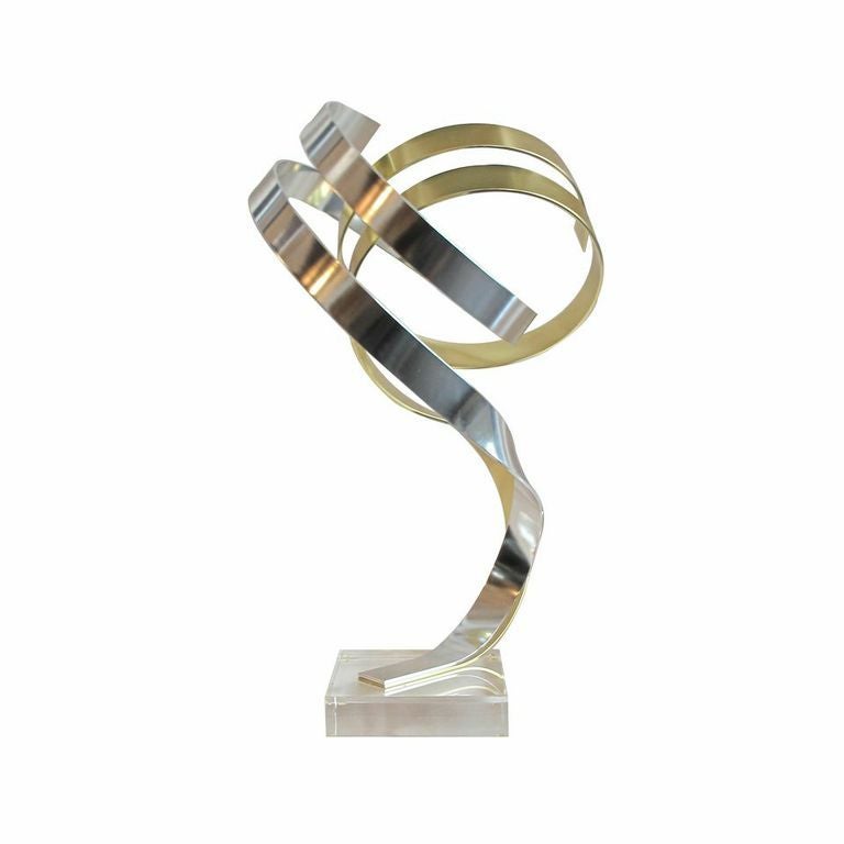 Vintage gold and aluminum twisted ribbon sculpture by Dan Murphy - USA. Signed and dated 1986.