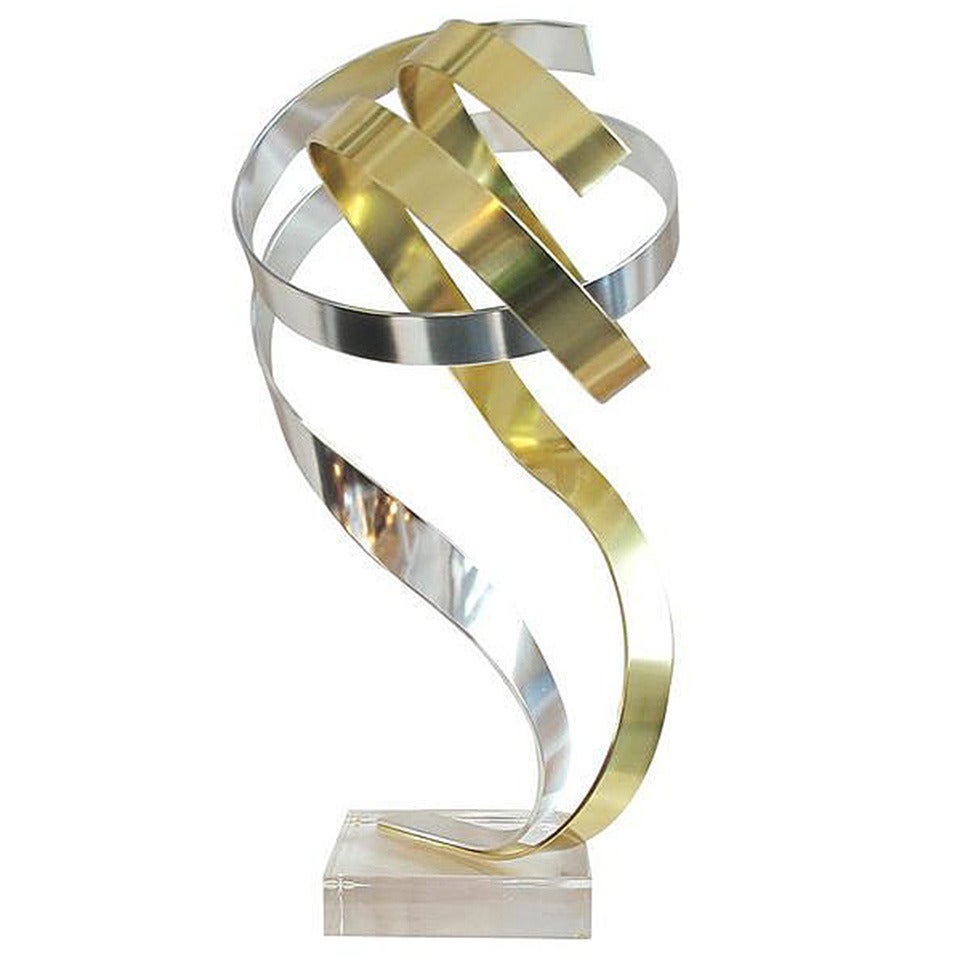 1980s Gold and Aluminum Twist Ribbon Sculpture by Dan Murphy