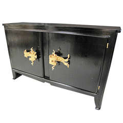 French Black Sideboard with Sculptural Hardware