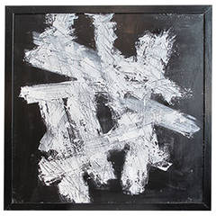 Large Square Black and White Abstract Painting