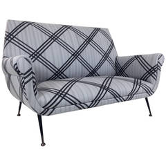 Mid-Century Settee in Hand-Painted Trellis Pattern Livio de Simone Fabric 3