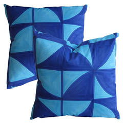 Blue Triangles Hand-Painted Livio de Simone Pillow