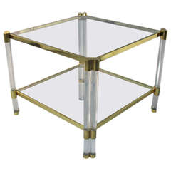 1970's Two-Tier Brass and Lucite Coffee Table