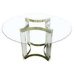 1970s French Lucite and Brass Pedestal Dining Table