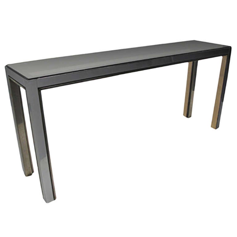 1970s Chrome Console with Brass Banding For Sale