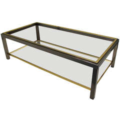 French Two Tier Gunmetal and Brass Coffee Table