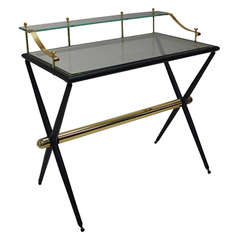 1950's French Black and Brass Gallery Writing Table/Console