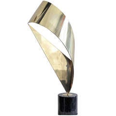 Vintage Brass Abstract Wave Sculpture by C. Jeré