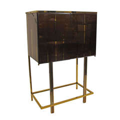 1970's Metal Bar Cabinet with Brass Stripe Detail