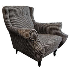 1950's Black and White Striped Boucle Rolled Armchair
