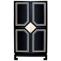 Exceptional Black Lacquer Cabinet with Bone Inlay
