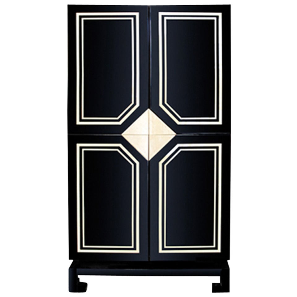 Exceptional Black Lacquer Cabinet with Bone Inlay