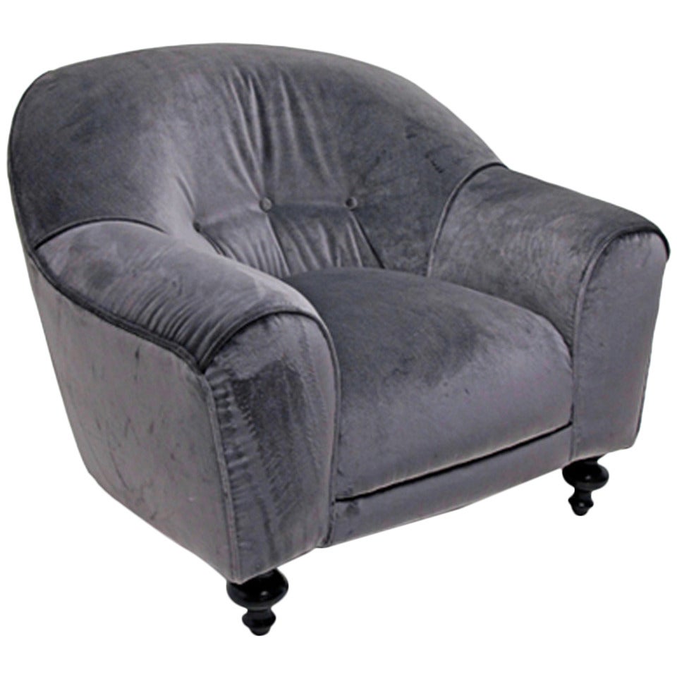 Italian 1970s Grey Velvet Club Chair