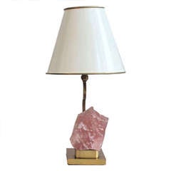 1970's Brass Table Lamp with Pink Amethyst Specimen